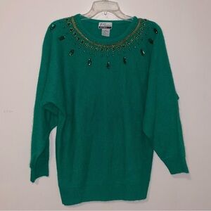 ML Studio Vintage Lambswool and Angora Rabbit Hair Beaded Neck Sweater Medium